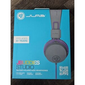 JLab JBuddies Studio Kids Folding On-Ear Headphones Gray Purple 85dB Volume Safe